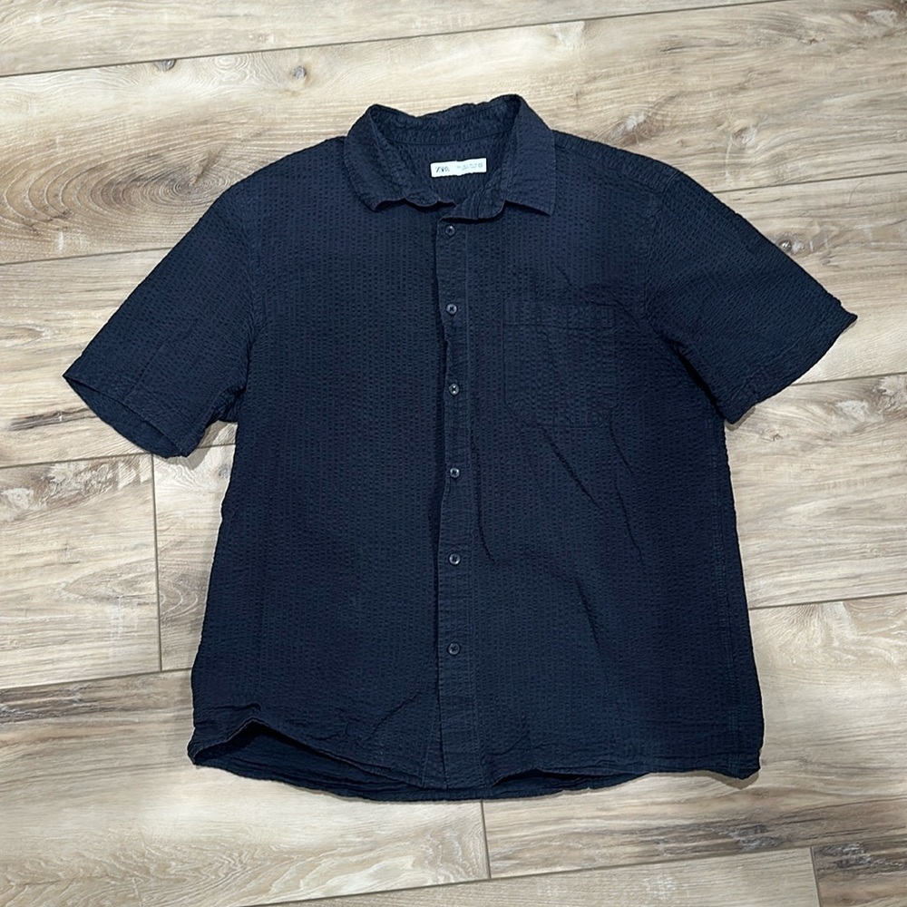 Zara Mens Textured Short Sleeve Shirt